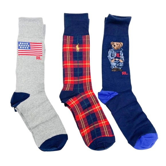 POLO RALPH LAUREN Mens Cortina Bear 3-Pack Sock Gift Set - Picture 4 of 7